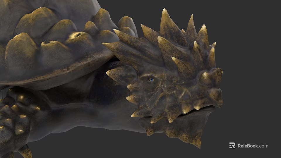 Detailed Reptile Head With Spiked Scales And Mythical Features In Close Up 3d model 