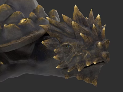 Detailed Reptile Head With Spiked Scales And Mythical Features In Close Up 3d model
