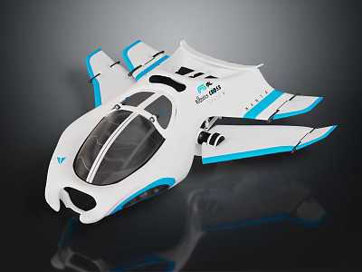 Futuristic SkyCruiser Spacecraft with White Blue Exterior and Transparent Cockpit for Advanced Space Exploration 3d model