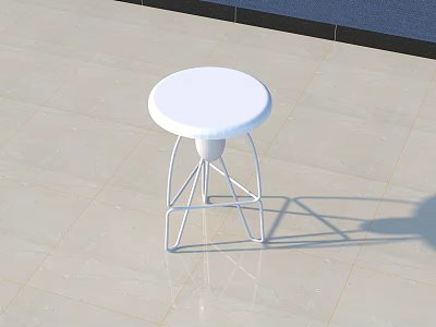White Round Top Stool With Metal Geometric Legs On Light Tile Floor 3d model