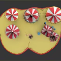 Vibrant Amusement Park Scene With Heart Shaped Area Red White Striped Tents Carousel And Flags