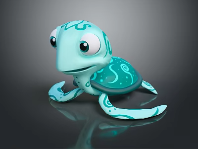 3D Cartoon Style Cute Reptile Light Blue Turtle With Decorative Patterns 3d model