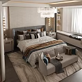 Elegant Modern Bedroom Interior With King Bed Chandelier Area Rug And Accent Chair