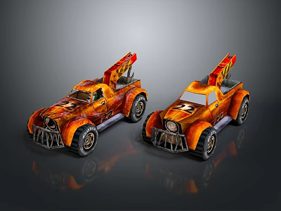 Orange Flame Decal Open Top Off Road Cars With Number 5 Design 3d model