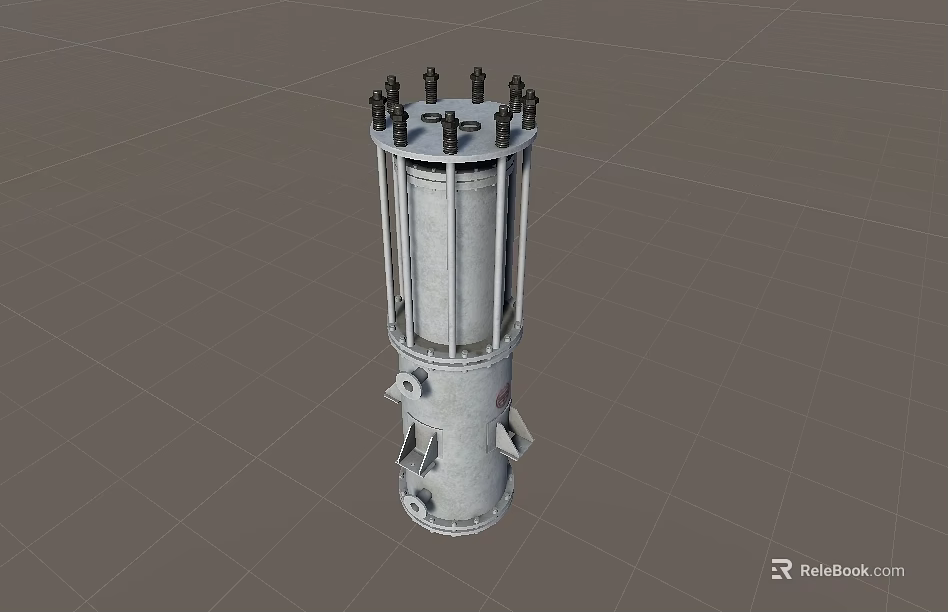 Cylindrical Metal Industrial Equipment With Top Bolts And Base Supports 3d model 