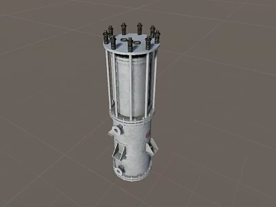 Cylindrical Metal Industrial Equipment With Top Bolts And Base Supports 3d model