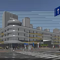 Modern Office Building Exterior With Glass Curtain Wall Curved Design Urban Street And Pedestrians