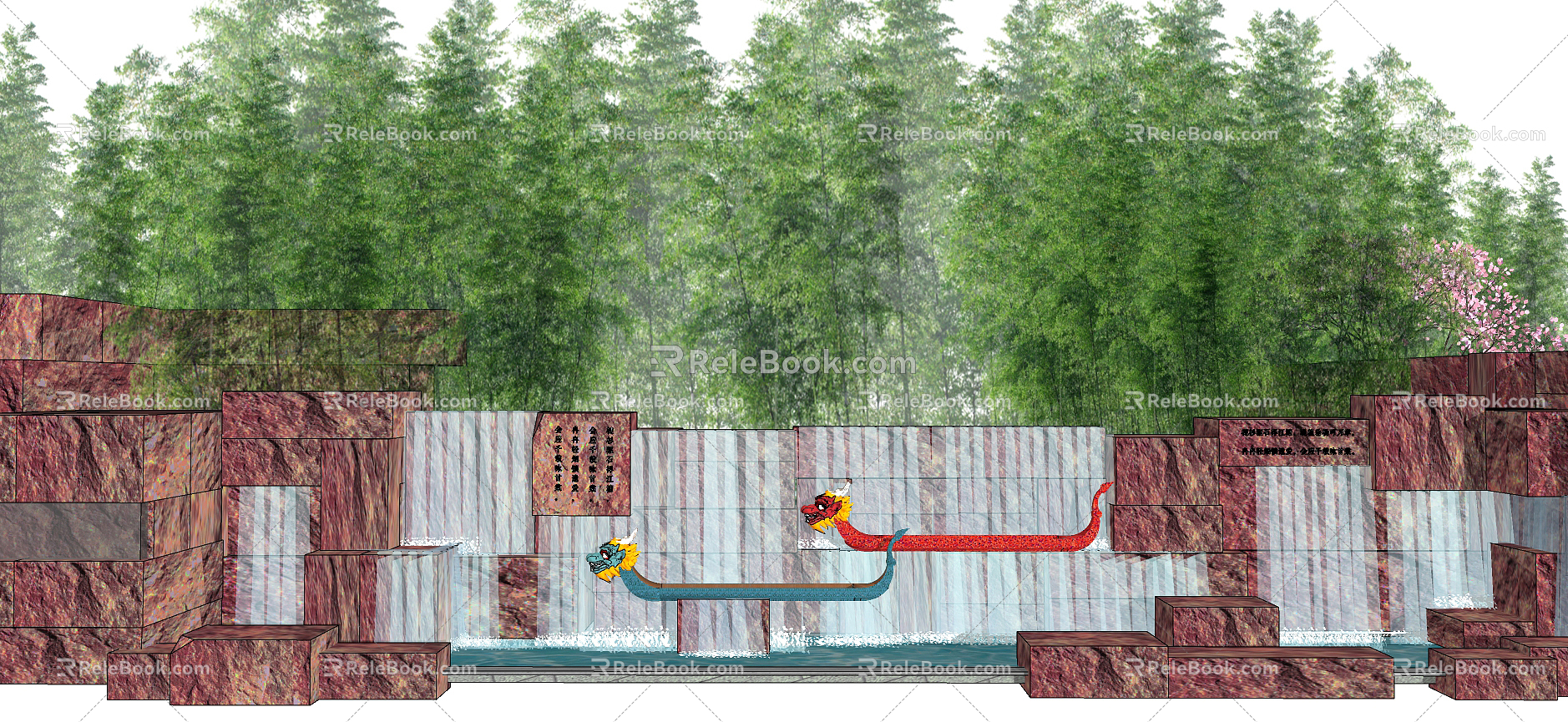 New Chinese Style Landscape Wall Park Landscape Wall model