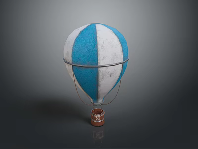 Blue And White Striped Hot Air Balloon With Vintage Basket Design 3d model