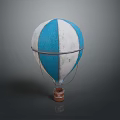 Blue And White Striped Hot Air Balloon With Vintage Basket Design