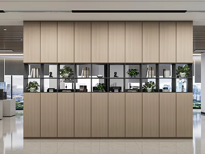 Public Office Space With Modern Partition Cabinet And Green Plants Decoration 3d model