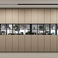 Public Office Space With Modern Partition Cabinet And Green Plants Decoration