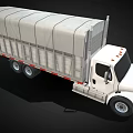 White Commercial Cargo Truck With Canvas Covered Bed And Dual Rear Wheels