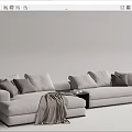 Light Gray Sectional Sofa With Multiple Pillows Side Table Books And Throw Blanket 3d model