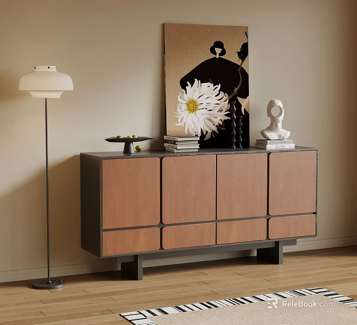 Mid Century Walnut Wood Entryway Side Cabinet With Spacious Storage For Stylish Home Hall Decor 3d model 