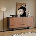 Mid Century Walnut Wood Entryway Side Cabinet With Spacious Storage For Stylish Home Hall Decor