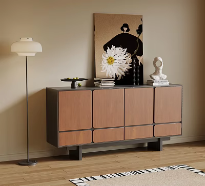 Mid Century Walnut Wood Entryway Side Cabinet With Spacious Storage For Stylish Home Hall Decor 3d model