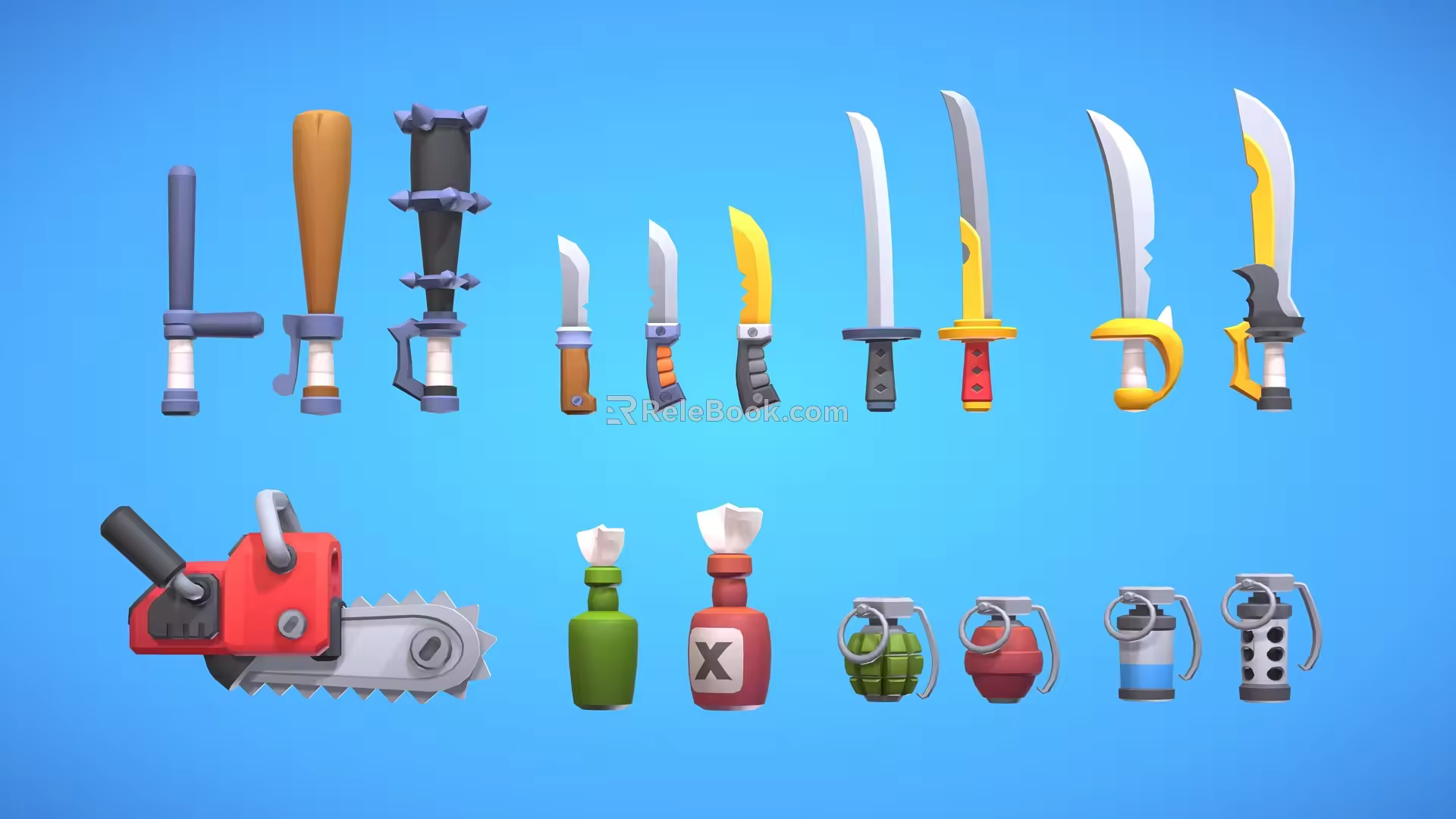 Cartoon weapons chainsaw sword stick 3d model