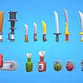 Cartoon weapons chainsaw sword stick 3d model