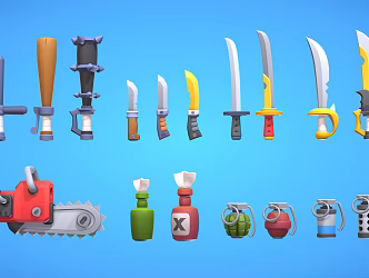Cartoon weapons chainsaw sword stick 3d model