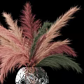 Elegant Decorative Ornament Set With Pink And Green Feathers For Home Decoration