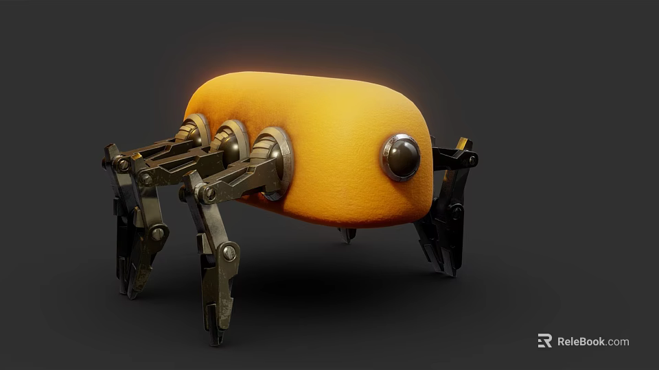 Mechanical Creature Character With Yellow Rounded Body And Metallic Legs 3d model 