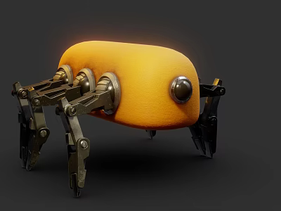 Mechanical Creature Character With Yellow Rounded Body And Metallic Legs 3d model