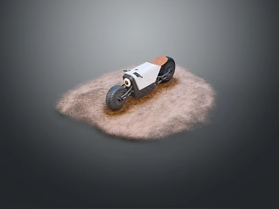 White Motorcycle with Black Wheels and Sleek Design on Sandy Ground 3d model