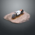 White Motorcycle with Black Wheels and Sleek Design on Sandy Ground