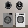 Modern Front Loading Washing Machines In Gray And White With Wall Mounted Units 3d model
