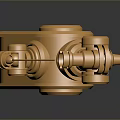 Golden Metallic Industrial Equipment with Smooth Surface Knobs and Mechanical Connecting Parts