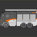 Modern ISUZU Bus With Gray White Orange Stripes Ladder And Equipment On Top