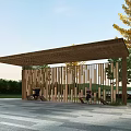 Wooden Pergola With Lattice Roof Laser-Cut Screen Wall Benches And Seaside View Relaxation Space