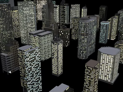 Urban City Skyscrapers With Night Illumination And Modern Architecture Design 3d model