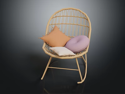 Rattan Leisure Chair with Rocking Frame and Colorful Cushions in Orange White Lavender Tones 3d model