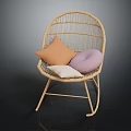 Rattan Leisure Chair with Rocking Frame and Colorful Cushions in Orange White Lavender Tones