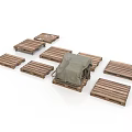 Multiple Wooden Pallets Arranged With Central Green Covered Item