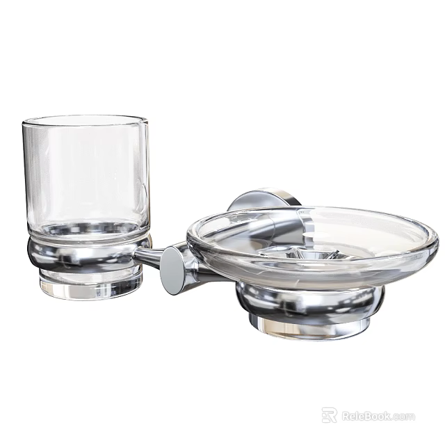 Wall Mounted Bathroom Washing Accessories With Glass Tumbler And Soap Dish 3d model 