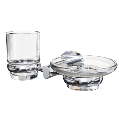 Wall Mounted Bathroom Washing Accessories With Glass Tumbler And Soap Dish 3d model