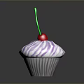 Delicious Cupcake With Purple Swirled Frosting And Red Cherry On Dark Surface