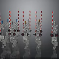 Multiple Railroad Crossing Signal Models With Striped Poles Mechanical Arms And Warning Lights