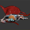 3D Traditional Character Model With Blue Top Red Skirt Decorative Headpiece And Flowing Ribbons