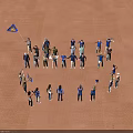 Group of People Standing in Circle Holding Blue Flag on Brown Outdoor Field