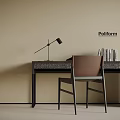 Poliform Modern Desk with Brown Chair Lamp and Books in Minimalist Interior
