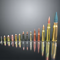 Various Types Of Weapon Bullets With Different Sizes And Metallic Colors Arranged