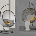 Modern Spherical Hanging Chairs With Rattan Acrylic Design Gray Cushions Yellow Pillows And Blanket