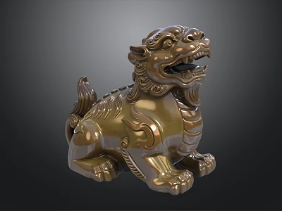 Ornamental Decor Set With Traditional Brass Lion Mythical Beast Statue For Home Decor 3d model