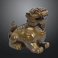 Ornamental Decor Set With Traditional Brass Lion Mythical Beast Statue For Home Decor