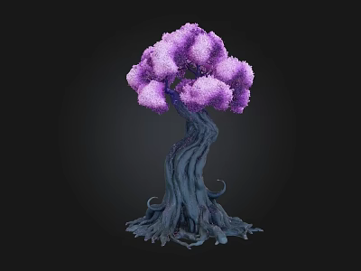 Unique Purple Foliage Arbor With Twisted Dark Trunk And Gnarled Roots 3d model