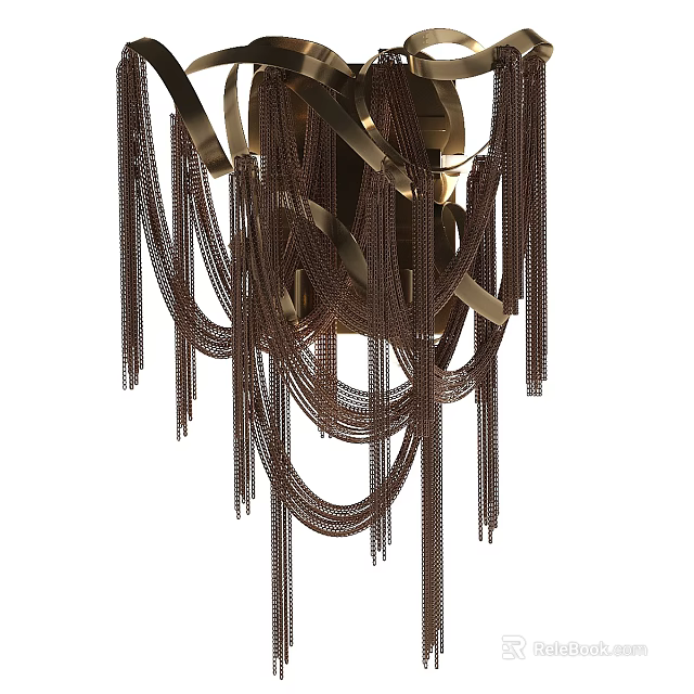 Elegant Modern Wall Lamp With Brown Metallic Chains And Decorative Hanging Design 3d model 